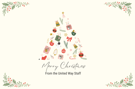 Image of a Christmas tree made of smaller holiday designs